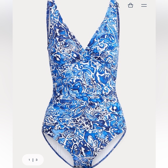 SOLD ☀️Ralph Lauren Women’s Tummy Slimming Blue Floral One Piece Swimsuit Sz 12 - Picture 13 of 13